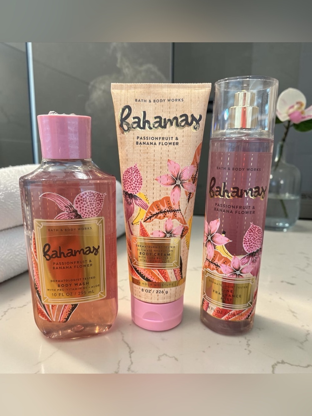 NWT Bath & Body Works Bahamas Passionfruit & Banana Flower Body Care Set